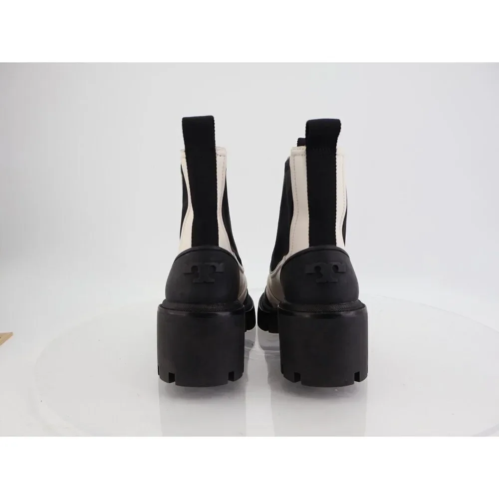 Tory Burch Women's Chelsea Lug Sole Ankle Boots Size 7.5 Black White Slip On